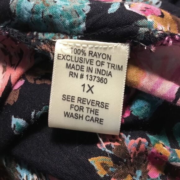 Black with flowers cover up lace floaty duster asymmetrical hem short sleeve XL - Picture 7 of 9